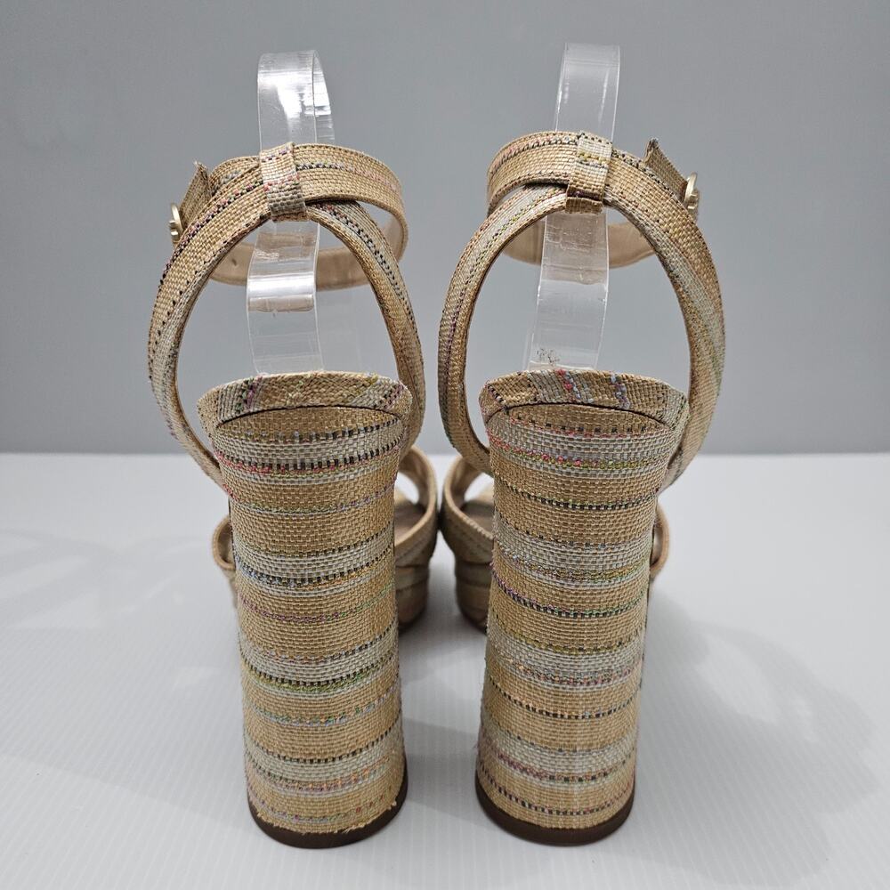 Sam Edelman Kayna Platform Block Heel Sandals Natural Raffia Stripe Womens 9.5 - Picture 9 of 14